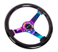 NRG Reinforced Steering Wheel (350mm / 3in Deep) Classic Blk Sparkle Wood Grain w/Blk 3-Spoke Center