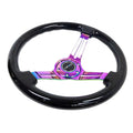 NRG Reinforced Steering Wheel (350mm / 3in. Deep) Blk Wood w/Blk Matte Spoke/Neochrome Center Mark