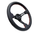 NRG Reinforced Steering Wheel (350mm / 3in. Deep) Blk Leather/Blk Stitch w/Neochrome Slits