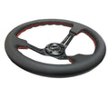 NRG Reinforced Steering Wheel (350mm / 3in. Deep) Blk Leather/Blk Stitch w/Neochrome Slits
