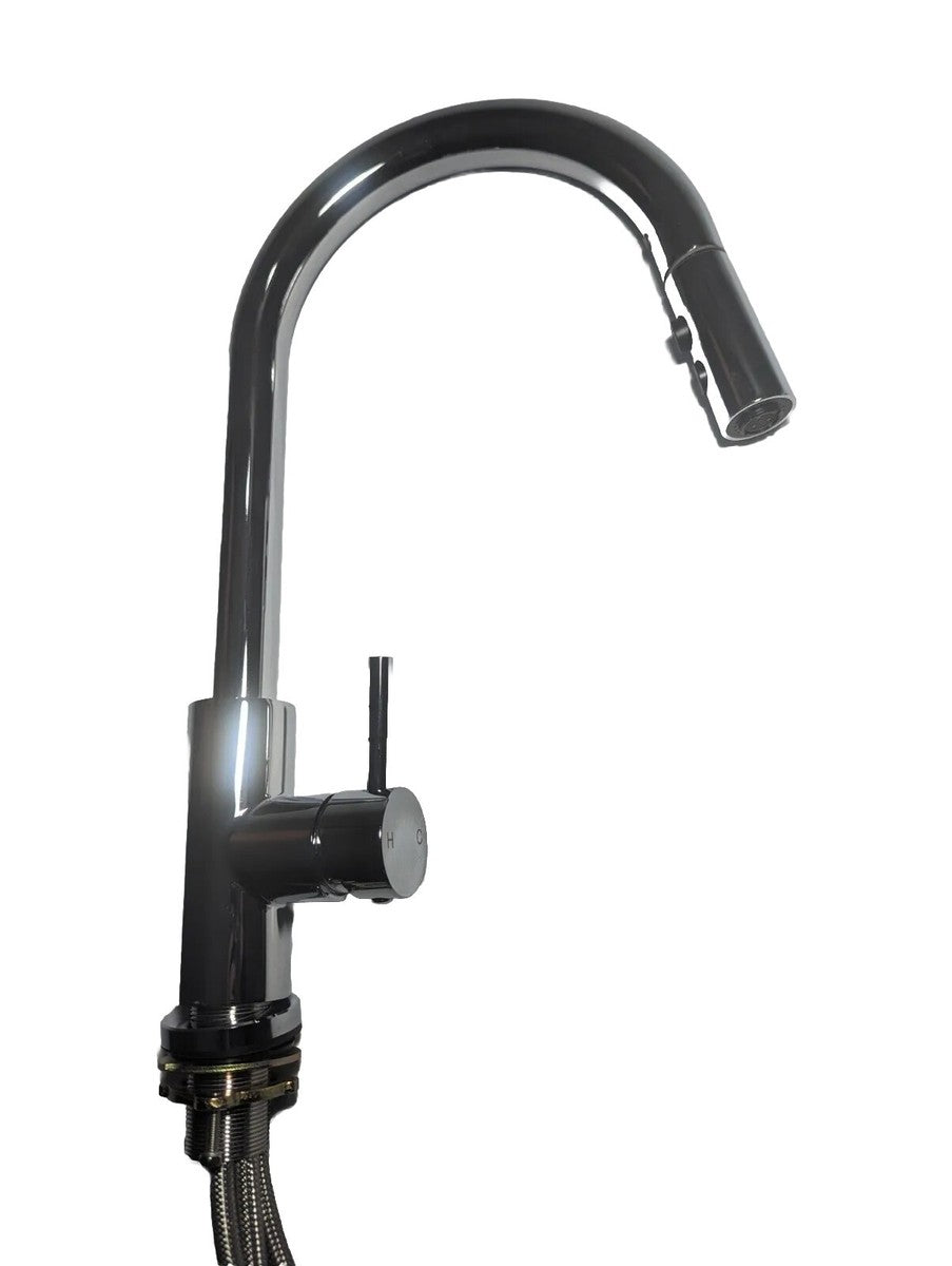 METAL KITCHEN PULLDOWNFAUCETBULLETT SPRAY HEADSTAINLESSSTEEL SUPPLY LINES CHROME