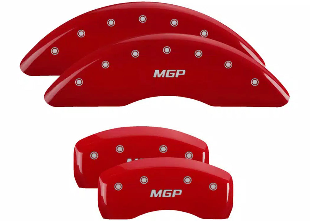 SET OF 4 CALIPER COVERS ENGRAVED FRONT/REAR MGP SILVER CHARACTERS RED POWDER C