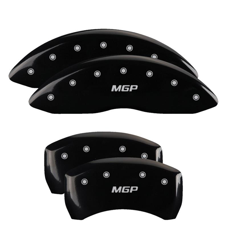 SET OF 4 CALIPER COVERS ENGRAVED FRONT/REAR MGP SILVER CHARACTERS BLACK POWDER