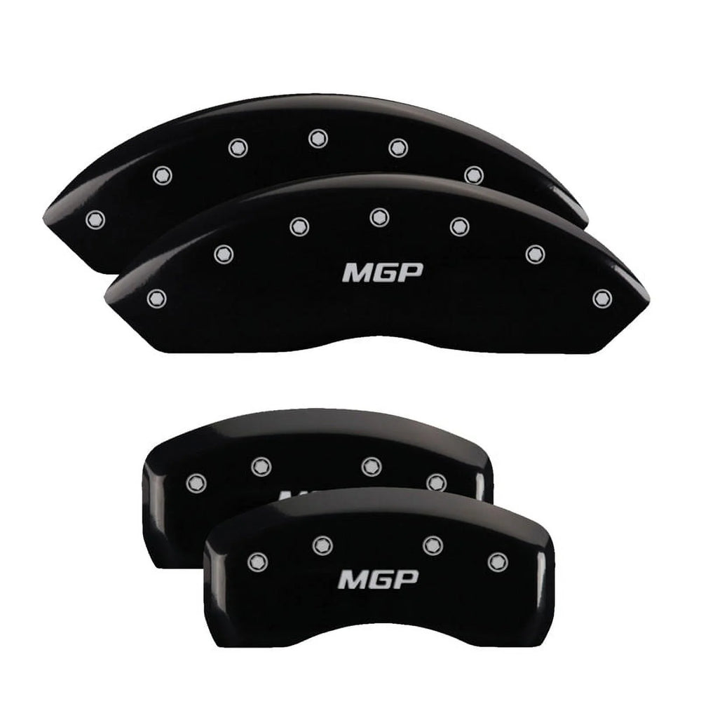 SET OF 4 CALIPER COVERS ENGRAVED FRONT/REAR MGP SILVER CHARACTERS BLACK POWDER