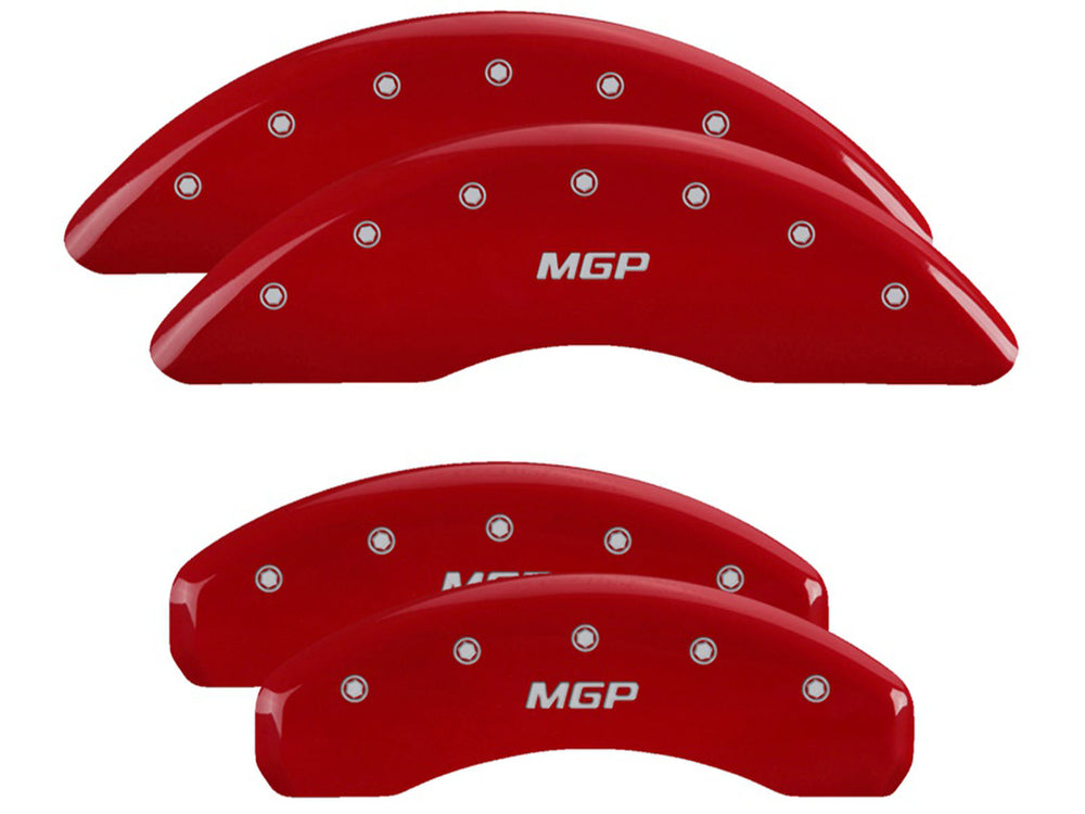 SET OF 4 CALIPER COVERS ENGRAVED FRONT/REAR MGP SILVER CHARACTERS RED POWDER C