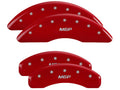SET OF 4 CALIPER COVERS ENGRAVED FRONT/REAR MGP SILVER CHARACTERS RED POWDER C