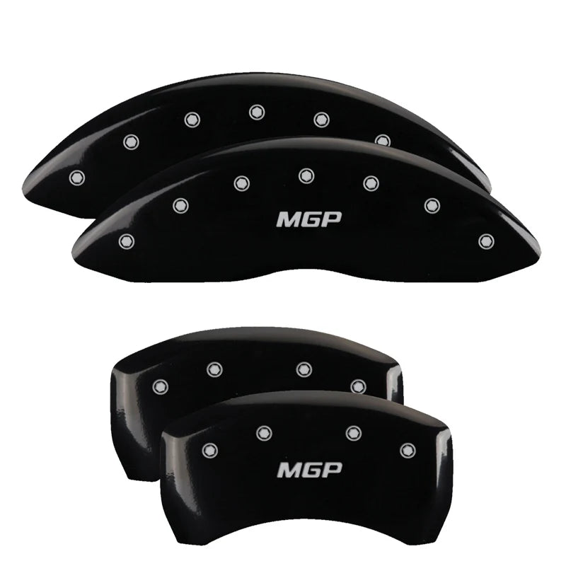 SET OF 4 CALIPER COVERS ENGRAVED FRONT/REAR MGP SILVER CHARACTERS BLACK POWDER