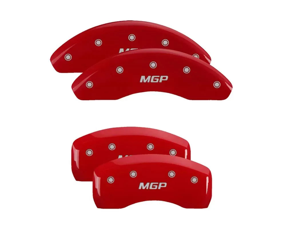 SET OF 4 CALIPER COVERS ENGRAVED FRONT/REAR MGP SILVER CHARACTERS RED POWDER C
