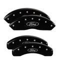 SET OF 4 CALIPER COVERS ENGRAVED FRONT/REAR MGP BLACK CHARACTERS YELLOW POWDER
