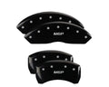 SET OF 4 CALIPER COVERS ENGRAVED FRONT/REAR MGP SILVER CHARACTERS BLACK POWDER