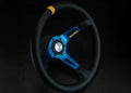 MOMO MOD.08 330 Diam 88 Dish Blk Leather Blue Spokes 1 Stripe