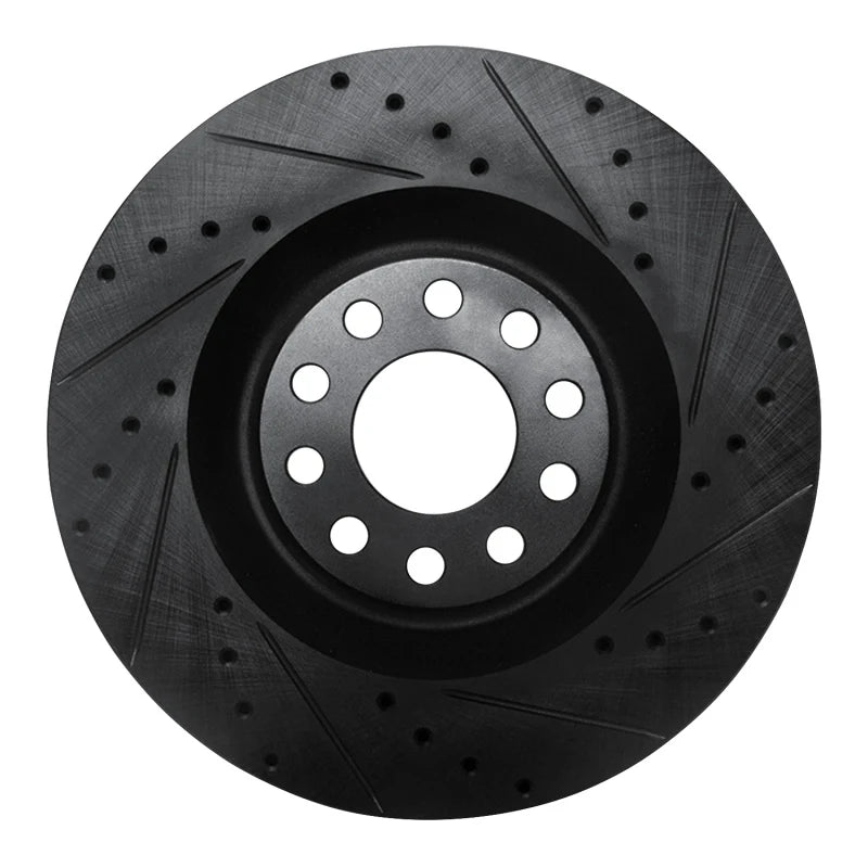 R1 01-03 Audi S8 Front Right Drilled & Slotted Black Brake Rotor
