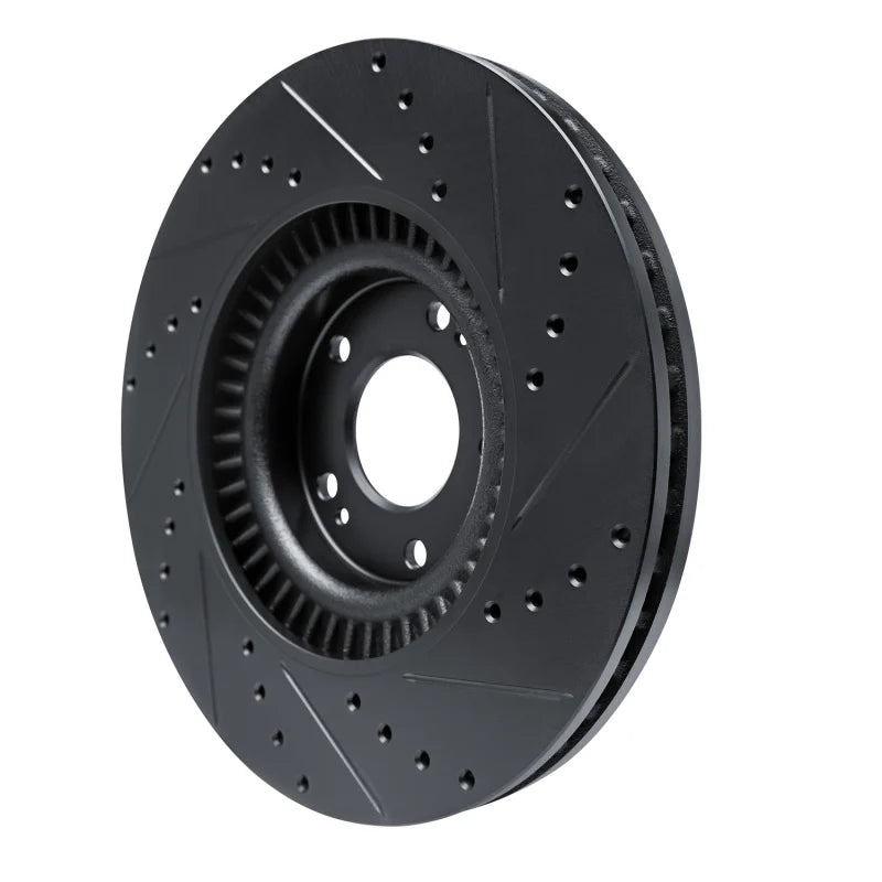R1 20-25 Hyundai Palisade Front Left Drilled & Slotted Black Brake Rotor