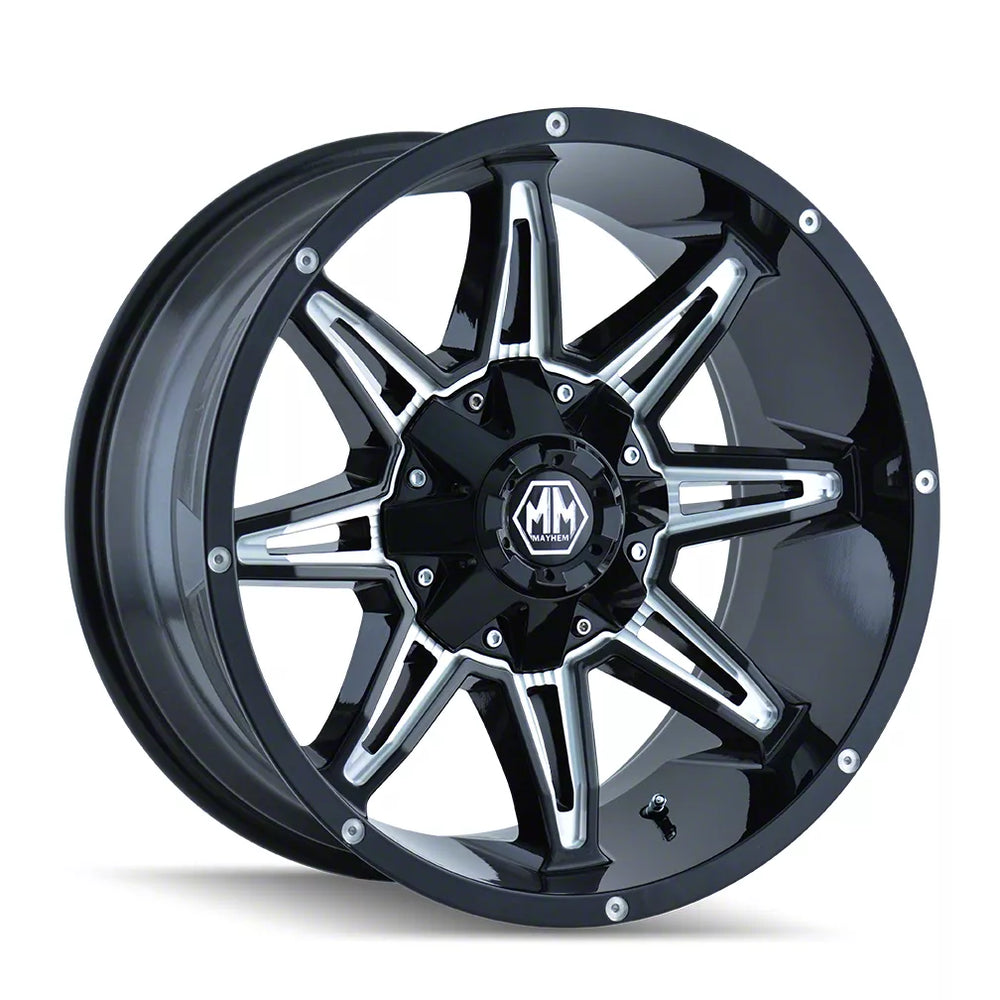 ~(34 lbs. 19X19X10)~ RAMPAGE (8090) BLACK/MILLED SPOKES 17X9 8-165.1/8-170 -12MM 130.8MM