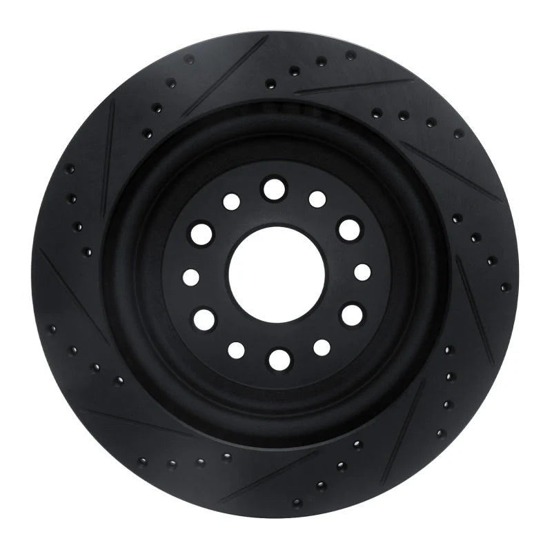R1 19-25 Ram 1500 Rear Right Drilled & Slotted Black Brake Rotor