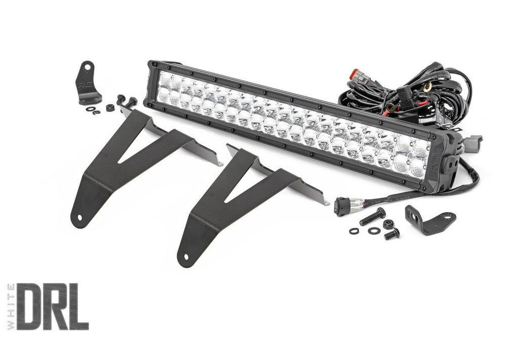 1x 70778 1x 70920D LED Light Bumper Mount 20 Chrome Dual Row White DRL Ram 1500 (19-22)