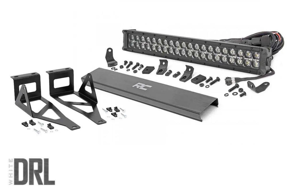 1x 70920BD 1x 70687 LED Light Bumper Mount 2 Black Dual Row White DRL Ford Super Duty (05-07)