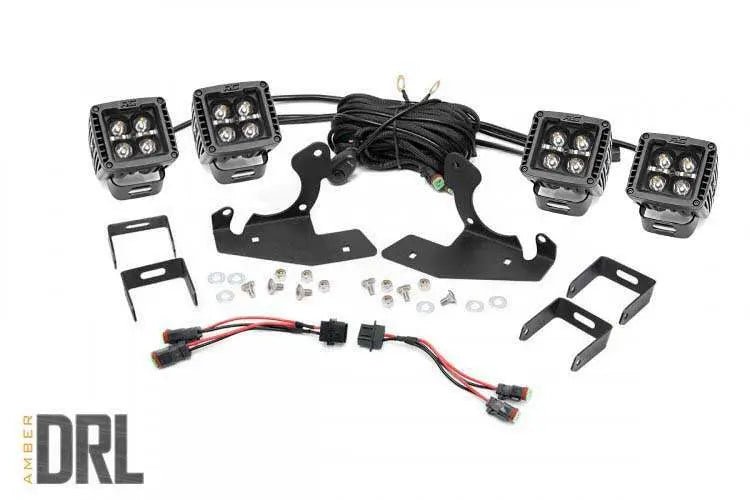 1x 70763 2x 70903BLKDRLA Chevrolet LED Fog Light Kit Black Series w Amber DRL (11-14 Silverado HD)