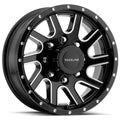 Raceline 821M Twisted 16x6in / 8x6.5 BP / 0mm Offset / 4.9mm Bore - Black and Milled