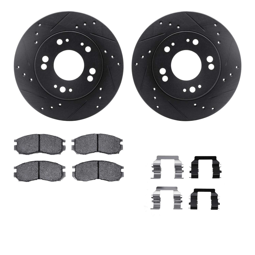 R1 90-05 Chrysler Sebring Front Drilled & Slotted Black Brake Rotor Set w/Ceramic Pads and Hardware