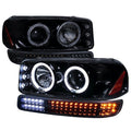 DUAL HALO PROJECTOR HEADLIGHT WITH SEQUENTIAL LED SIGNAL LIGHT GLOSSY BLACK SMOKE LENS
