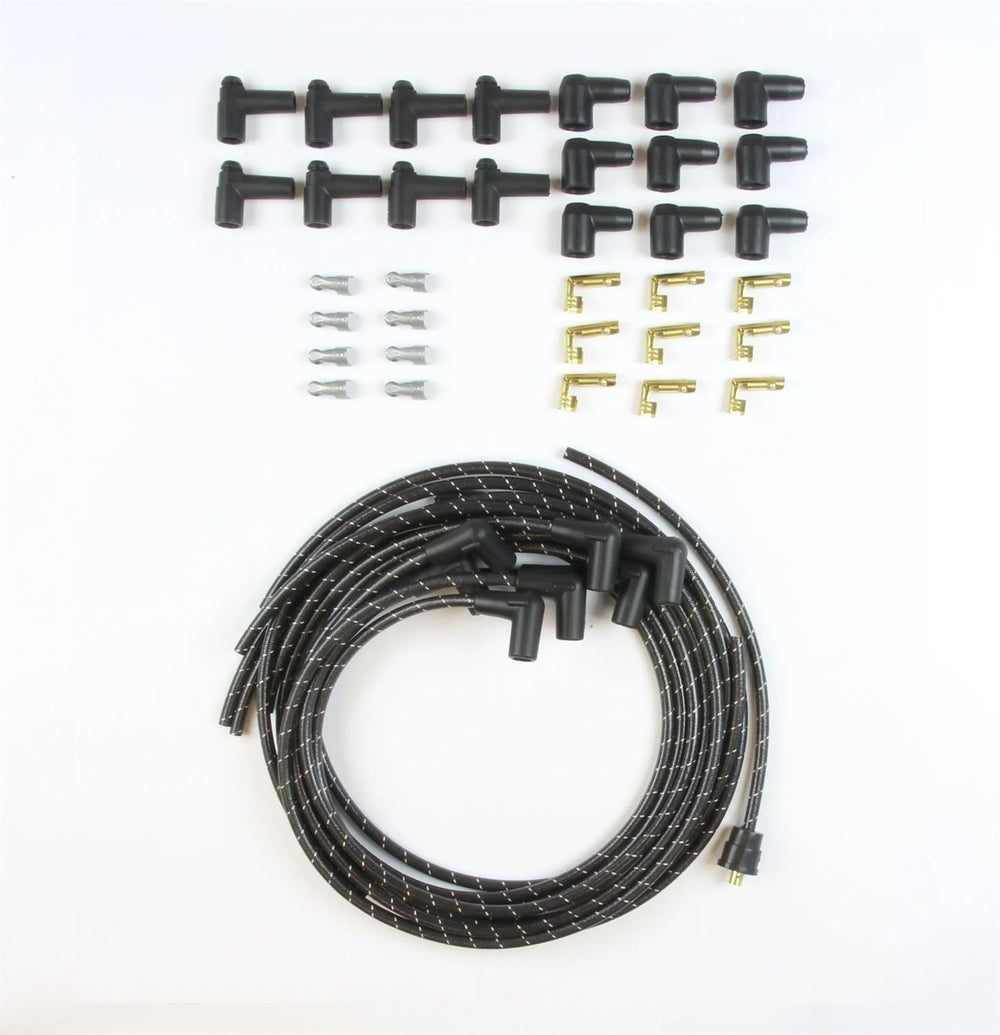PLUG WIRE KIT 90D PLUG HEI/POINTS ENDS CUT TO FIT BLK W/WHITE TRACERS