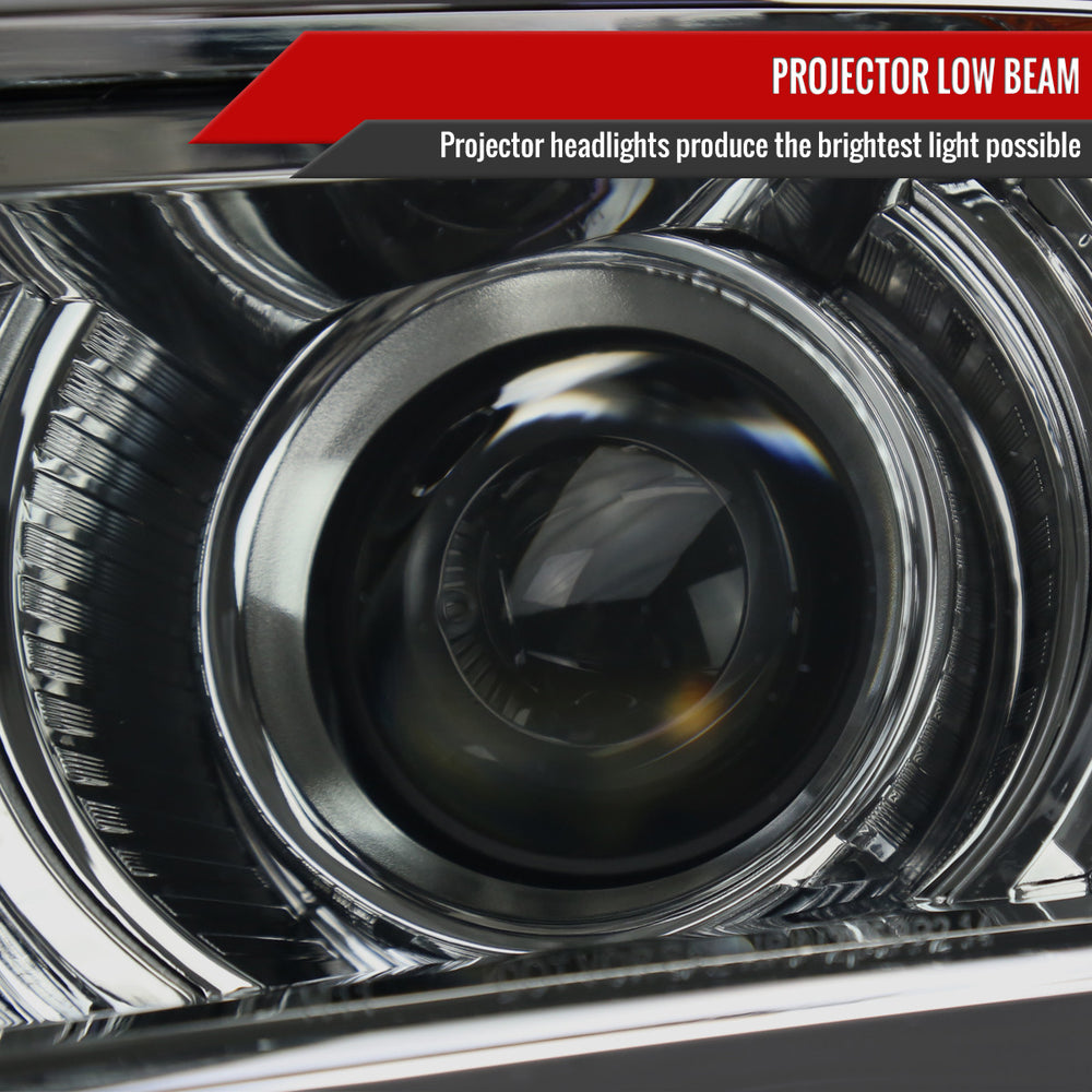 1500 PROJECTOR HEADLIGHTS CHROME HOUSING LIGHT SMOKED LENS WITH CHROME TRIM - USES STOCK BULBS