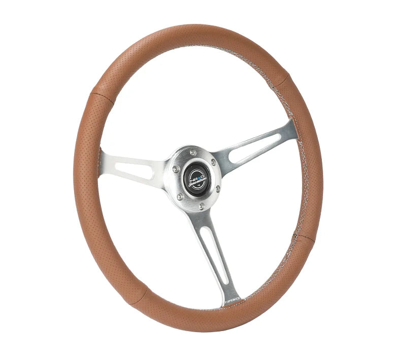 NRG Reinforced Steering Wheel (380mm/1in. Deep) Perforated Brown Leather
