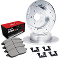 R1 Concepts Silver Drilled Slotted Rotors with 5000 Oep Brake Pads Hdw