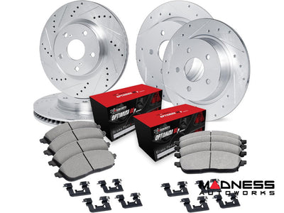 R1 Concepts Black Slotted Rotors with 5000 Oep Brake Pads Hdw Fits Fiat 500X