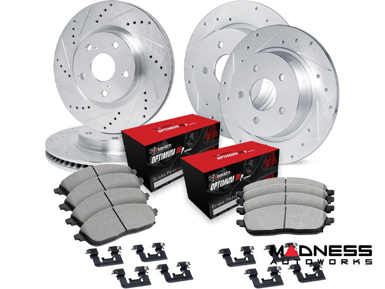 R1 Concepts Black Slotted Rotors with 5000 Oep Brake Pads Hdw Fits Fiat 500X