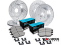 R1 15-23 Fiat 500X Front & Rear Drilled & Slotted Silver Brake Rotor Set w/Ceramic Pads and Hardware