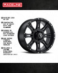 Aluminum Wheels 16x8 Raptor 981 Matte Black 0 Offset 5 on 114.3 Bolt Pattern 78.3 Bore Raceline