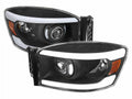 PROJECTOR HEADLIGHTS WITH LED BAR MATTE BLACK HOUSING CLEAR LENS AND AMBER REFLECTOR