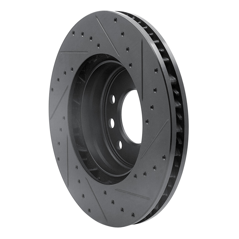 R1 03-18 Porsche Cayenne Right Front Drilled & Slotted Black Brake Rotor