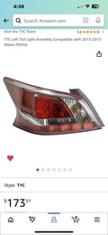 LH TAILLAMP ASSY SEDAN; LED NISSAN ALTIMA 20132013