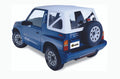 ~(11 lbs. 53X25X3)~ Replace-a-Top Fabric-only Soft Top White Denim Geo/Suzuki 88-94 Tracker/Sidekick; No door skins included; Clear side and rear windows