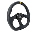 NRG Reinforced Steering Wheel (320mm) Sport Alcantara Flat Bottom w/ Yellow Center Mark