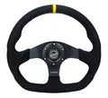 NRG Reinforced Steering Wheel (320mm) Sport Alcantara Flat Bottom w/ Yellow Center Mark