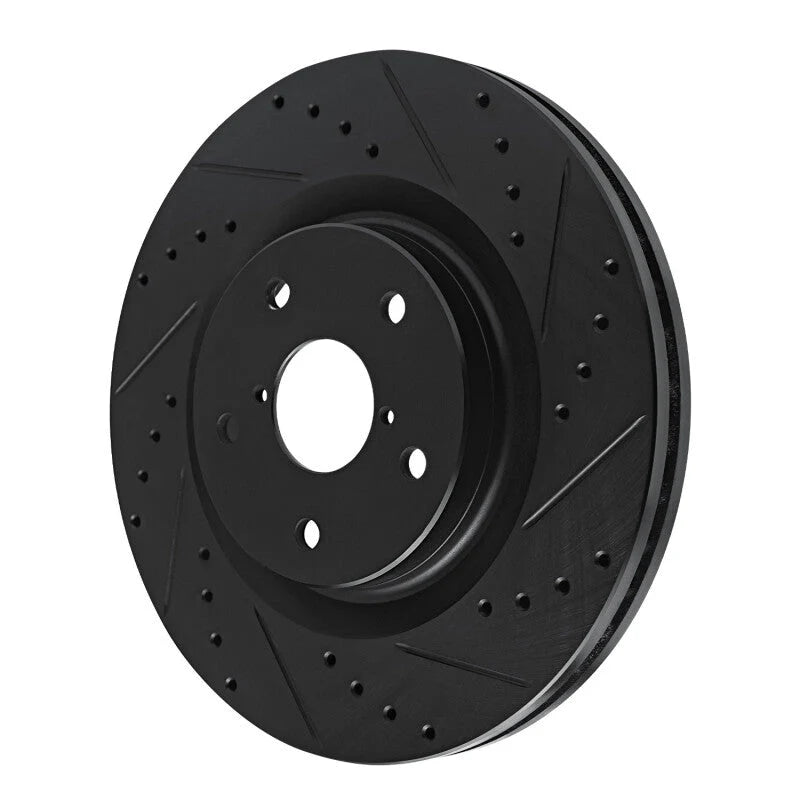 R1 20-25 Subaru Crosstrek Front Right Drilled & Slotted Black Brake Rotor