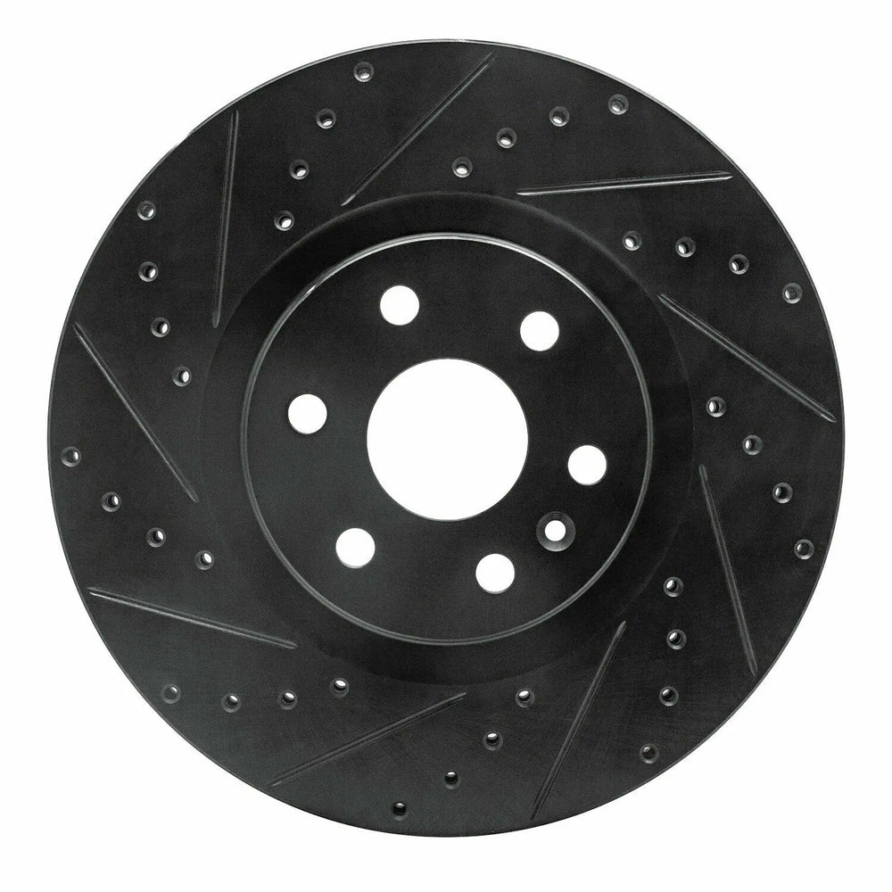 R1 10-16 Cadillac SRX Front Left Drilled & Slotted Black Brake Rotor
