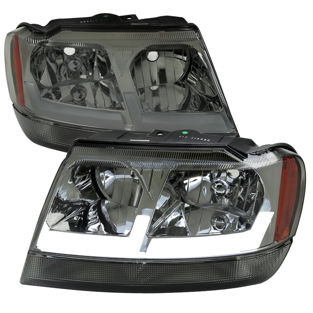 LED BAR HEADLIGHTS WITH CHROME HOUSING AND CLEAR LENS AMBER REFLECTOR - USES STOCK BULBS