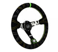 NRG Reinforced Steering Wheel (350mm / 3in. Deep) Blk Suede w/Color Stitch (Kyle Mohan Edition)