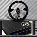 NRG Reinforced Steering Wheel (350mm / 3in. Deep) Blk Suede w/Color Stitch (Kyle Mohan Edition)