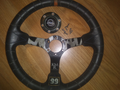 NRG Reinforced Steering Wheel (350mm / 3in. Deep) Blk Suede w/Color Stitch (Kyle Mohan Edition)