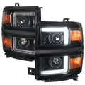 PROJECTOR HEADLIGHT WITH AMBER CORNERS- MATTE BLACK HOUSING WITH CLEAR LENS AND BLACK TRIM