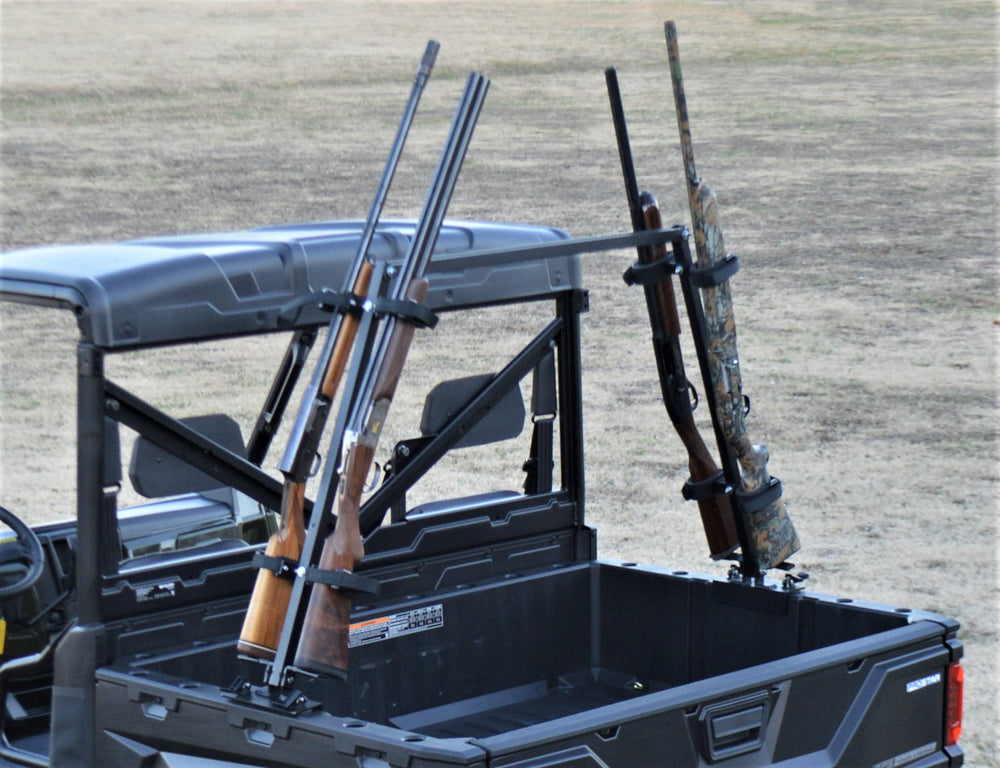 QUICKDRAW SPORTING CLAYS GUN RACK MOUNTS ON BEDSIDES OF UTV HOLDS 4 GUNS
