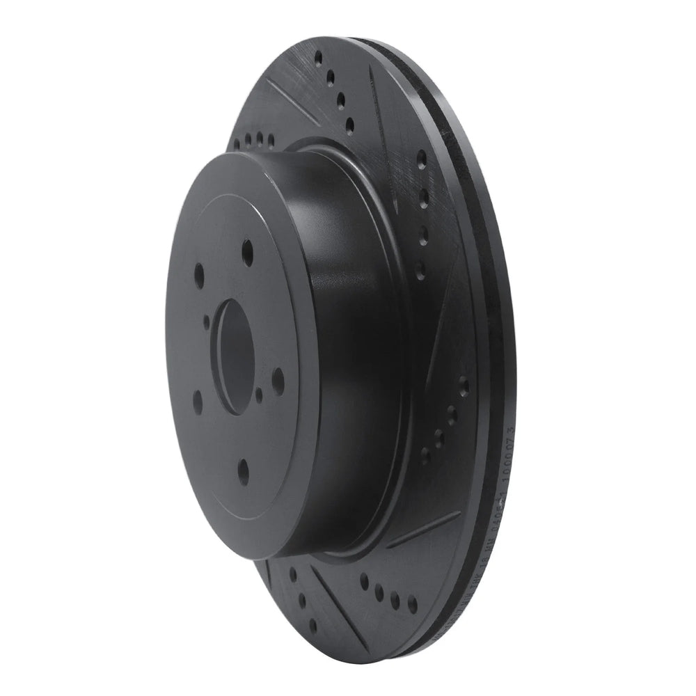 R1 05-07 Subaru Impreza Rear Right Drilled & Slotted Black Brake Rotor