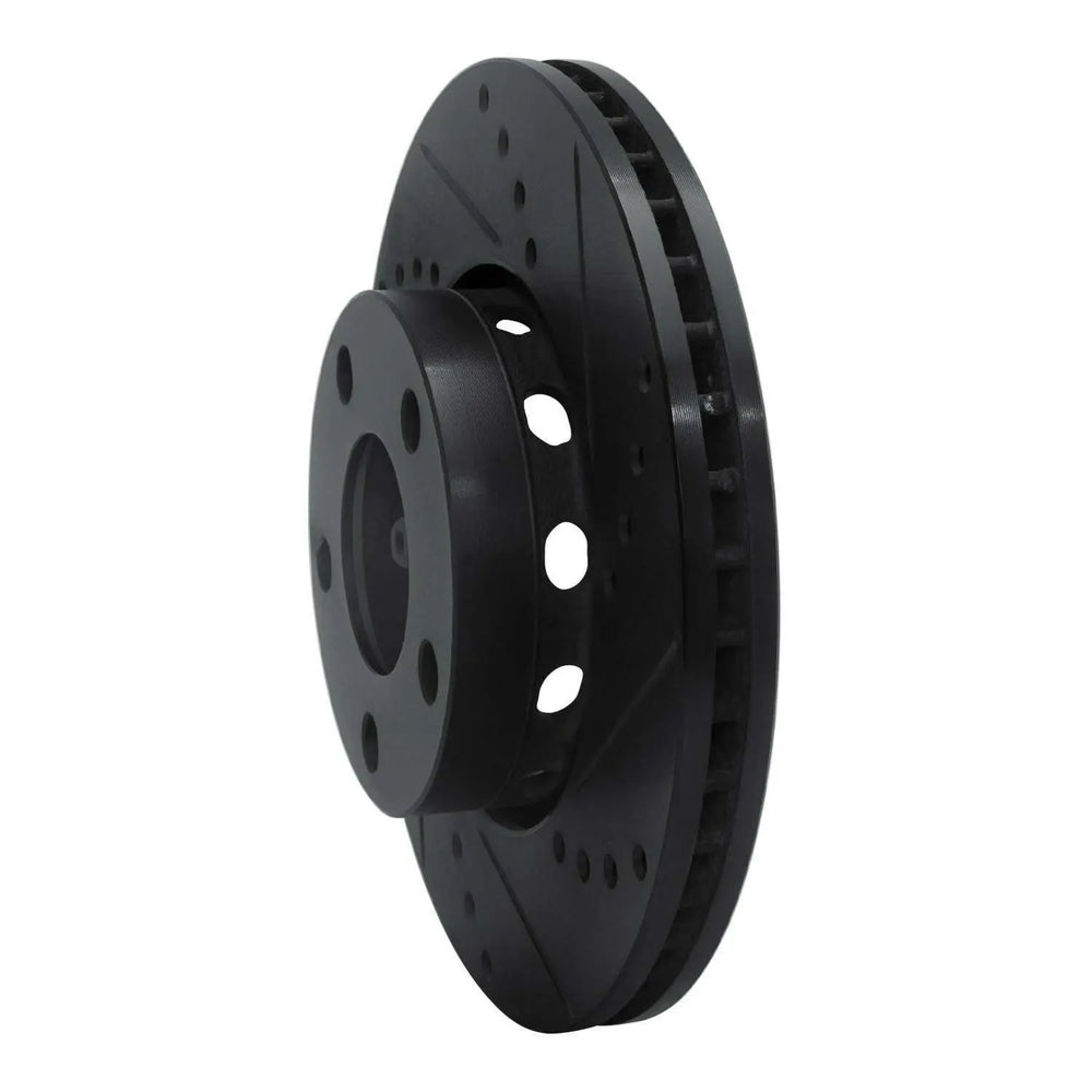 R1 90-97 Audi V8 Quattro Front Right Drilled & Slotted Black Brake Rotor