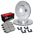 R1 95-99 Toyota Tercel Front Drilled & Slotted Silver Brake Rotor Set w/Optimum OE Pads and Hardware